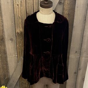 Kleen Chocolate Brown Burgundy Velvet Top Jacket